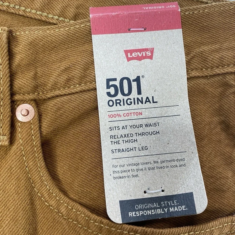 Levi's 501 Original Men's Jeans 34X34 Straight Leg Button Fly Mustard Brown